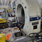 Main horizontal boring machine housing during controlled disassembly