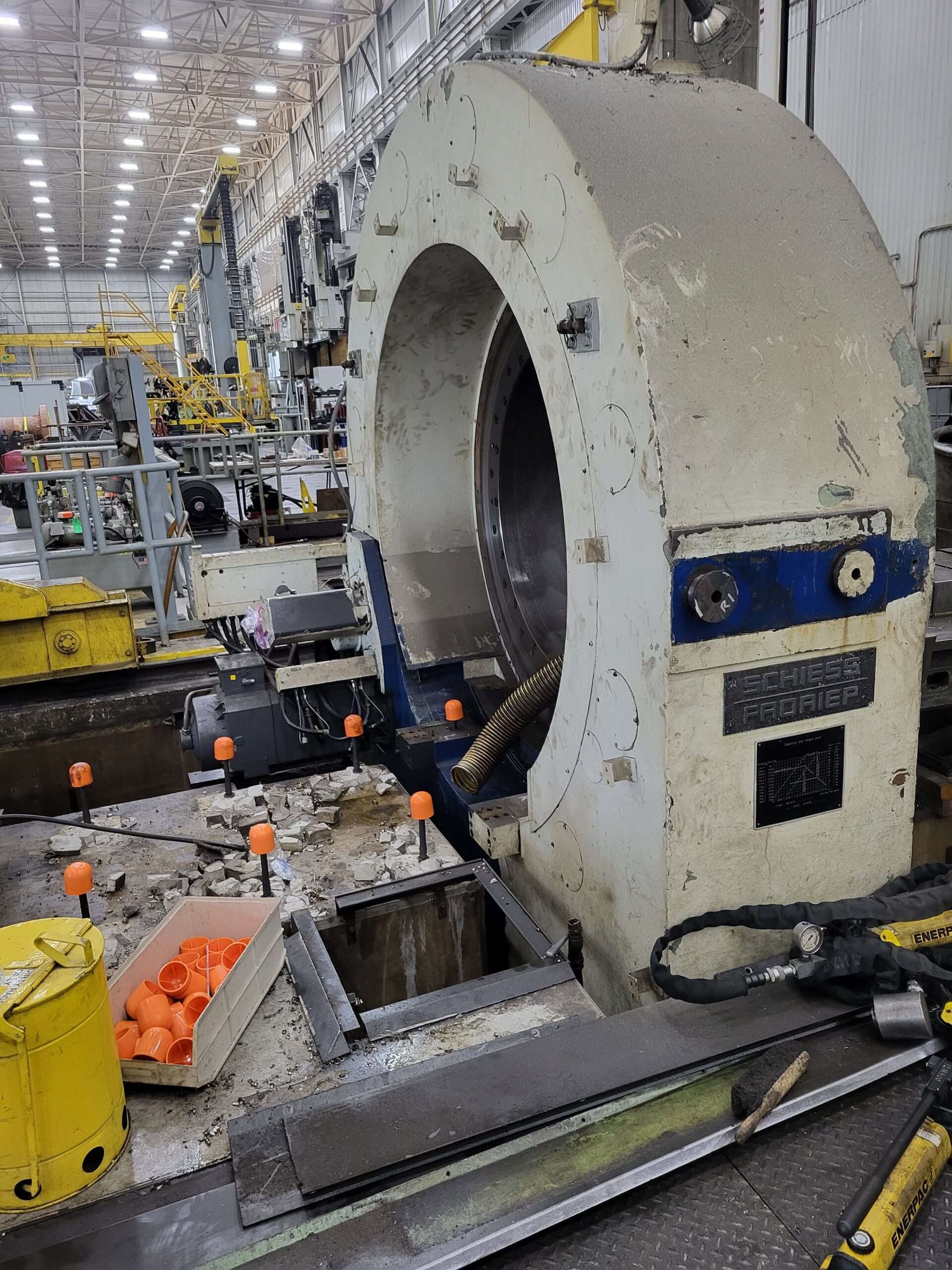 Large horizontal boring machine in its York, Pennsylvania location before disassembly.