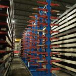 Close view of a blue replacement industrial rack structure