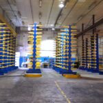 Removed industrial rack components organized for shipment