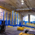Industrial rack sections grouped after removal