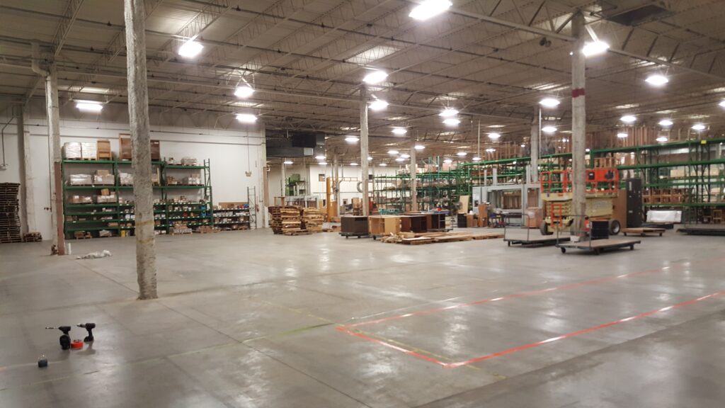 Open main production-floor area before installation of the fabric cut-and-sew line