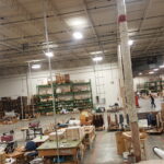 Main-floor production area during construction and electrical work